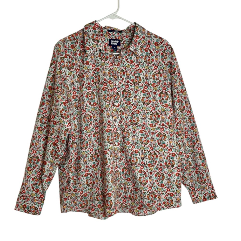 Lands’ End Button Down No Iron Cotton Supima Multicolor Paisley Shirt Size 18
